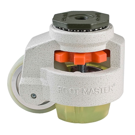Foot Master Leveling Caster, 75 mm Polyurethane Wheel, 5/8-11 Stem, Swivel, 800 kg Cap, PU Foot Pad, Ivory GD-100-S-HUP-CUR-5/8